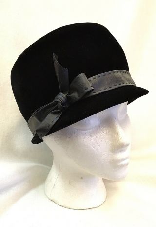 Vintage Lord,  Taylor Women’s 1960’s Hat Black Velvet Black Leather Bow
