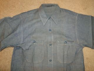 Vintage WW2 chambray US Navy work shirt denim US Militaria Sz.  15 6