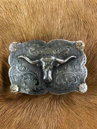 Fritch Bros Steer Head sterling silver and gold Trophy Buckle 2