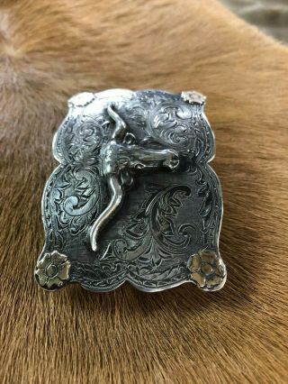 Fritch Bros Steer Head sterling silver and gold Trophy Buckle 5