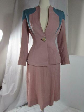 Vtg 1940s Utah Tailoring Mills 2 Pc Fancy Dress Suit Jacket & Skirt Wool Pink