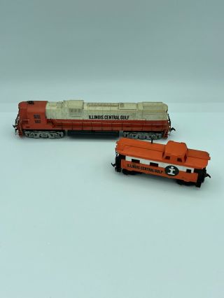 Vintage Tyco Illinois Central Gulf 1102 Locomotive & I Train Caboose Ho Scale