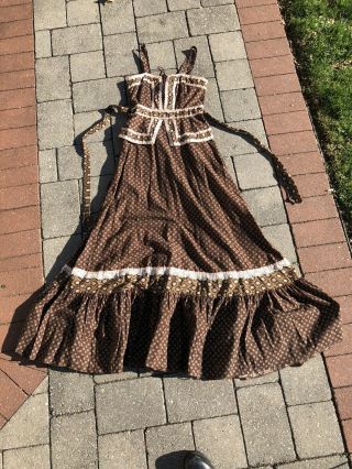 Gunne Sax Peplum Cottagecore Vintage 1970s Brown Calico Dress