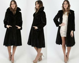 Vintage 60s Mahogany Mink Fur Coat Princess Full Collar Dark Brown Swing Jacket