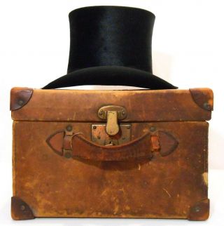 Rare Late 19th C Antique Lincoln Bennett & Co London Top Hat W/orig Leather Case