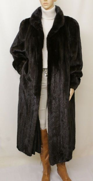 Real Mink Fur Saga Nearly Black Brown Long Swing Coat 8 - 16 Uk / Xl Visone Nerz