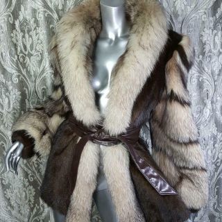 Vintage Sz L Real Ranch Mahogany Brown Mink Fur Blonde Fox Coat Jacket