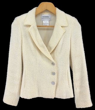 Auth Chanel Vintage 00t Coco Mark Cc Jacket 34 Nylon Cotton Light Yellow
