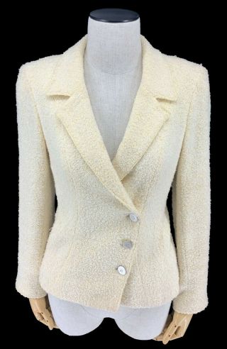 Auth CHANEL Vintage 00T Coco Mark CC Jacket 34 Nylon Cotton Light Yellow 2