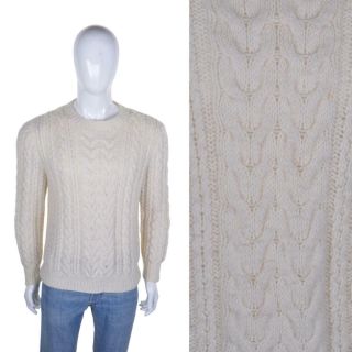 Vintage Aran Sweater L Chunky Cable Knit Wool Arran Fisherman Fairisle Jumper