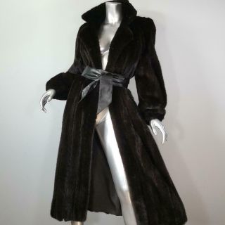 Marshall Fields M/l Vintage Mink Fur Brown Black Ranch Full Length Coat