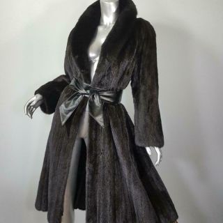 Evans Black Diamond M/l Vintage Mink Fur Black Brown Full Length Coat