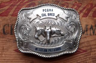 Vtg Wage Sterling Silver Cal Bred Western Pleasure Cowboy Trophy Belt Buckle