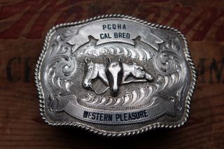 Vtg Wage Sterling Silver CAL BRED WESTERN PLEASURE Cowboy Trophy Belt Buckle 2