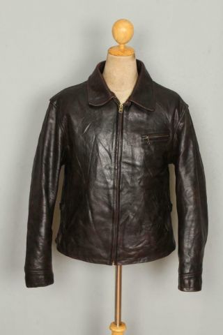 Vtg Ralph Lauren Rrl 40s Style Half Belt Leather Sports Jacket Large