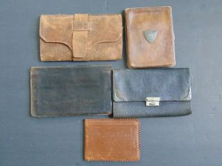 Five Antique Leather Wallets Some W Sterling Silver Trim