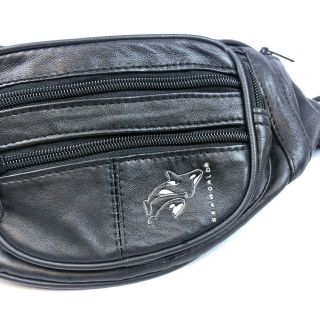 VTG 90s SEA WORLD Orca Shamu Willy Fanny Pack Black Leather Look Snap Belt 2