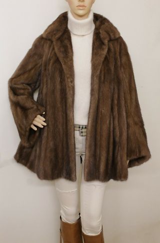 Real Mink Fur Sable Hue Brown Pastel Tan Full Swing Jacket Coat 6 - 8 - 10 - 12/m