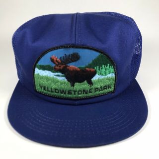 Vintage K Products Yellowstone Patch Hat Blue Mesh Snapback Elk Patch