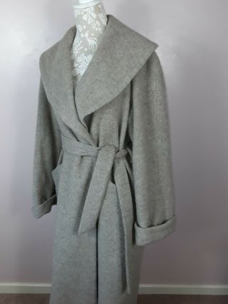 Vintage Rosami London Mohair Wool Belted Long Coat Taupe Beige Pockets Uk 12