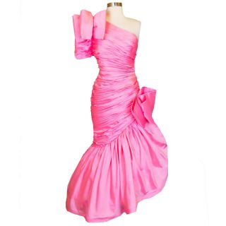 Vintage 80s Pink Prom Gown Party Dress XS S 1980s Avant Garde Candy Full Skirt 2