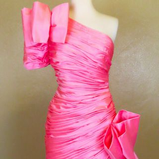 Vintage 80s Pink Prom Gown Party Dress XS S 1980s Avant Garde Candy Full Skirt 3