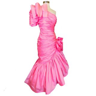 Vintage 80s Pink Prom Gown Party Dress XS S 1980s Avant Garde Candy Full Skirt 6