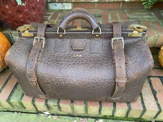 Vintage Large Gladstone Leather Travel Bag Unique Luggage Suitcase