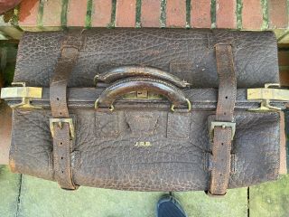 Vintage Large GLADSTONE Leather TRAVEL BAG Unique Luggage Suitcase 3
