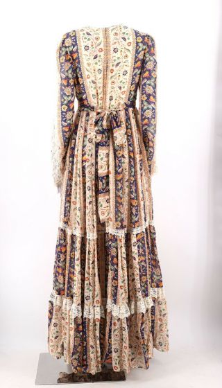 vintage 70s GUNNE SAX lace up bodice print prairie peasant maxi dress gown 9 11 4