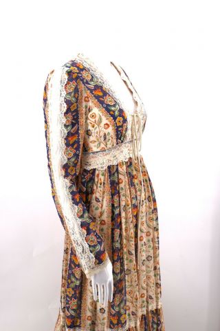 vintage 70s GUNNE SAX lace up bodice print prairie peasant maxi dress gown 9 11 5