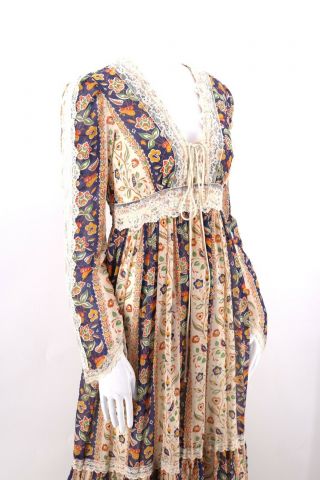 vintage 70s GUNNE SAX lace up bodice print prairie peasant maxi dress gown 9 11 6