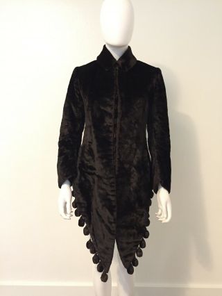 Antique Victorian Velvet Jacket Pompoms Fitted 1800s Vintage Goth Wearable Size