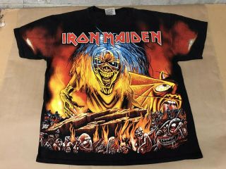 Very Rare Vintage 1990’s Iron Maiden Eddie & Hell All Over Print T - Shirt Size L