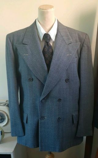1940s Mens Suit 1949 Dated Grey Double Breasted Swing Lindy Hop Jazz Rockabilly