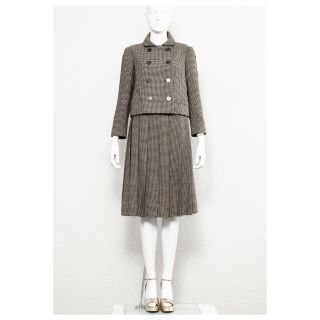 Rare Vintage 1950s Houndstooth Wool Nina Ricci Pleated Dress Suit