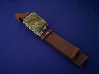 Fawn Rogers Sterling Silver Agate Stone Buckle Designer Leather Belt Vary Rare
