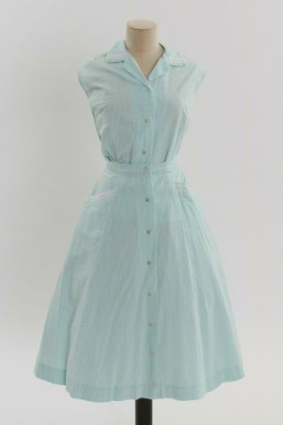 Vintage 1950s Green And White Stripe Set Top,  Blouse Dress Uk 12