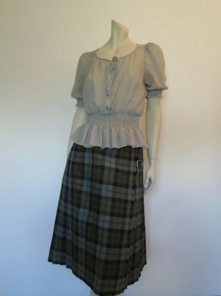 Vintage 1980s Green Plaid Kilt Style Wool Wrap Skirt