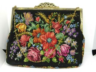 Vintage Flowers Needlepoint Petit Point Evening Bag Never Been