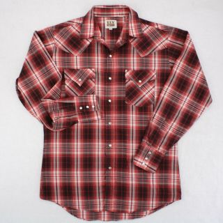 Vtg 90s Ely Cattleman Pearl Snap Red Tartan Plaid Metallic Western Shirt Medium
