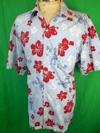 Vintage Blue Red Cotton Floral Short Sleeve Tipo 