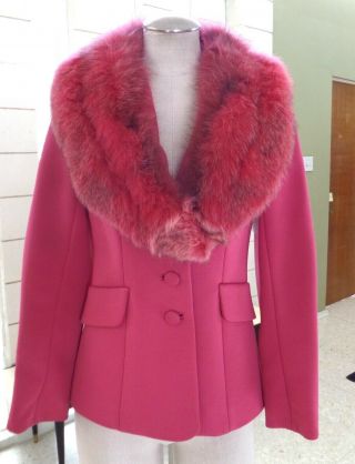 Lilli Ann Vintage Pink Suit Jacket - Fine Pink Fur Collar Sz M