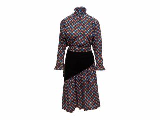 Vintage Black & Multicolor Saint Laurent Floral Print Skirt Set 4/6