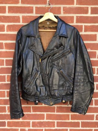 Vintage 1940s Tauber’s Of California Horsehide Leather Motorcycle Jacket Talon