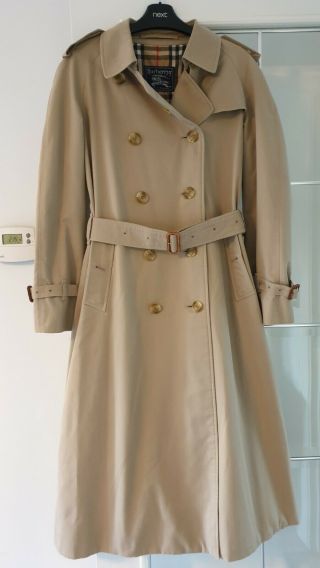 Womens Vintage Burberry Beige Trench Mac Gabardine Coat Uk 8 Long Nova