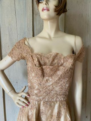 Vintage 50s Ceil Chapman Lace Shelf Bust Rhinestones Cocktail Dress