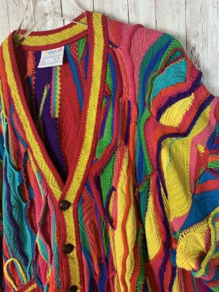 Vintage 90s Coogi Australian Multicolor Wave Mercerized Cotton Button Cardigan M 3