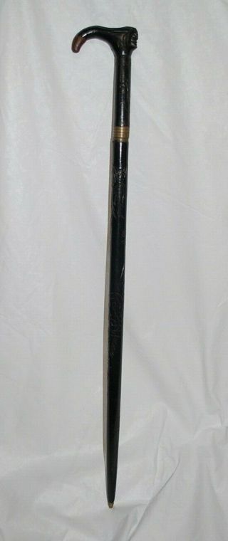 Antique Primitive Hand Carved Cane,  Walking Stick With Hidden Sword 37 1/2 "