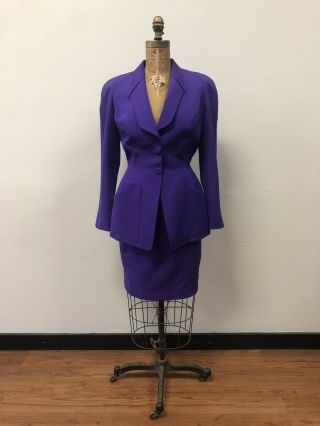 Rare 1990s Thierry Mugler Purple Wool Suit,  Size 38,  Great Details